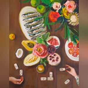 Playing Dominos Art Print